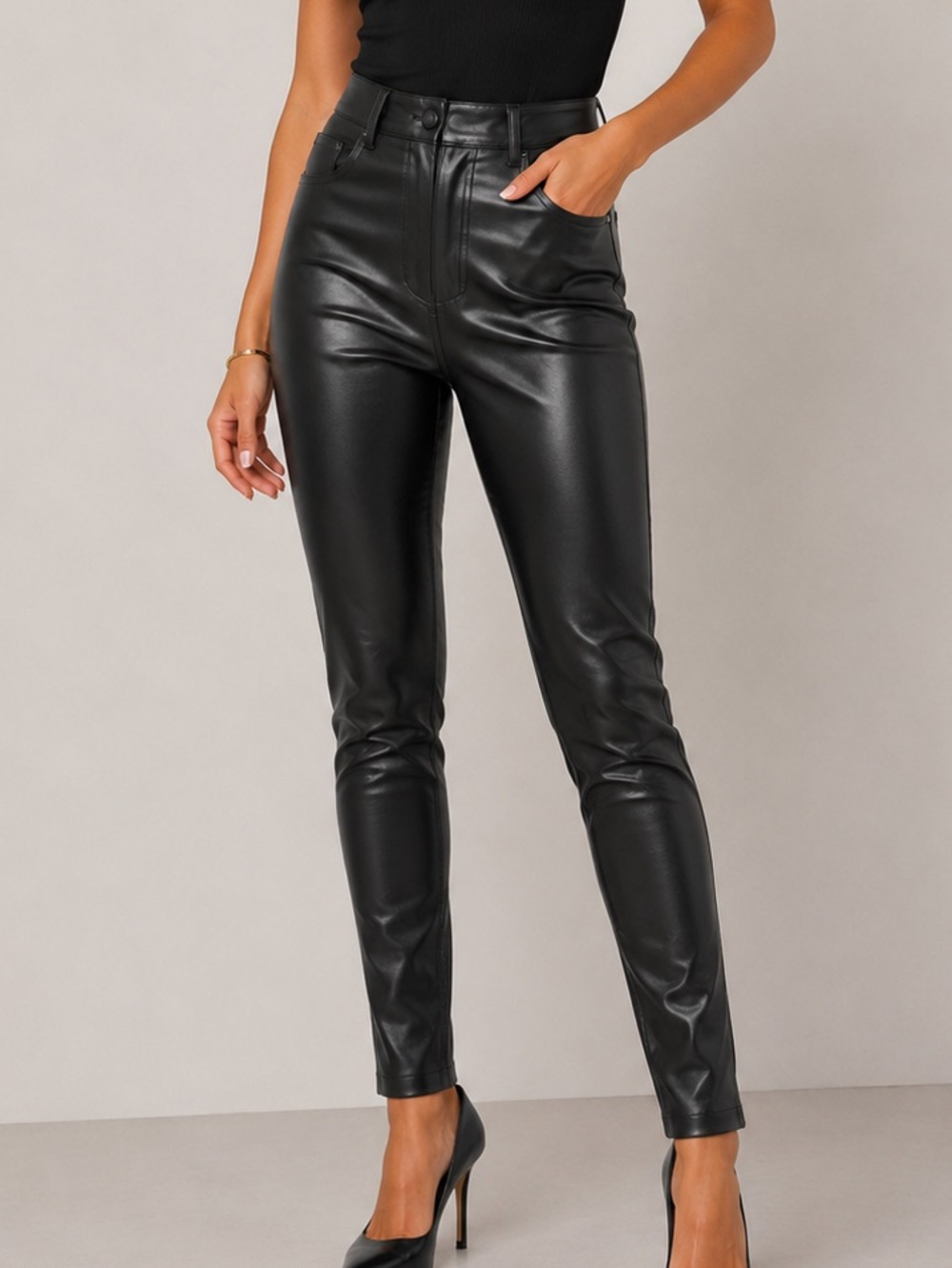 Zara High-Rise Black Faux Leather Skinny Pants